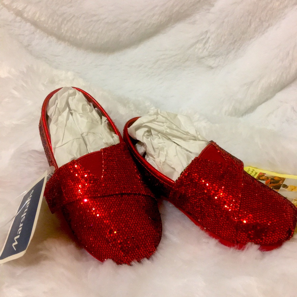 Tiny Classics!! Girls Red Glitter Toms!